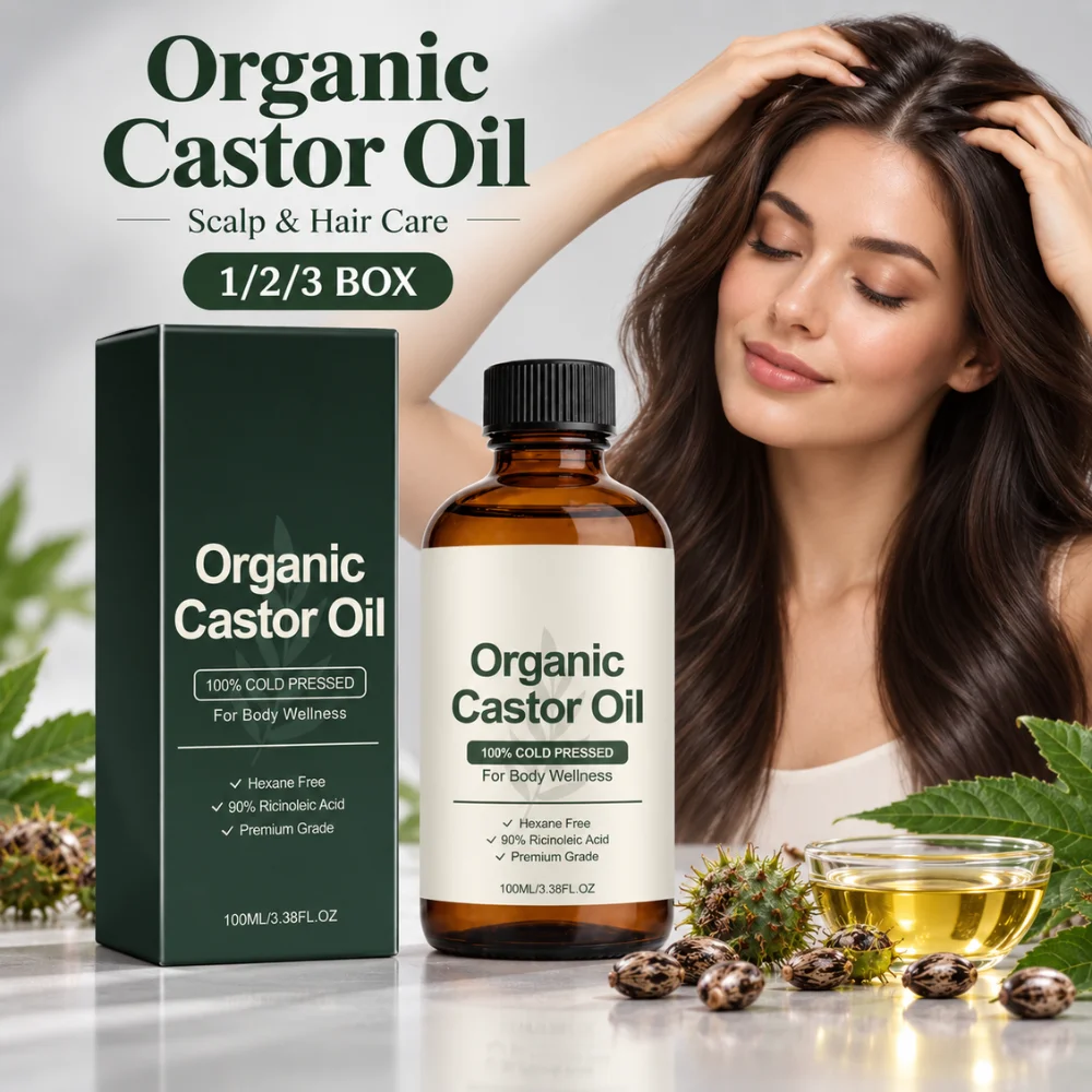 Organic Castor Oil 100ml Cold Pressed Hexane Free Ricinoleic Acid Deep Moisturizing Hair Scalp Skin Care Pure Multipurpose Oil