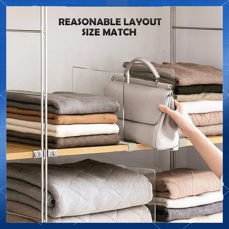 

6Pcs Clear Acrylic Shelf Dividers For Organization Closets Shelf And Closet Separator For Bedroom Office Shelves