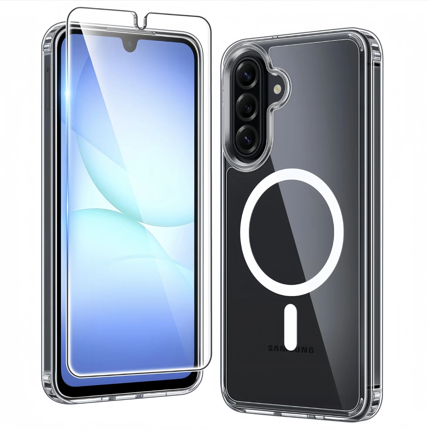 For Samsung Galaxy A57/A37/A17/A56/A36/A16/A55/A35/A15/A54 Case Clear Magnetic Phone Case with Screen Protector-Transparent