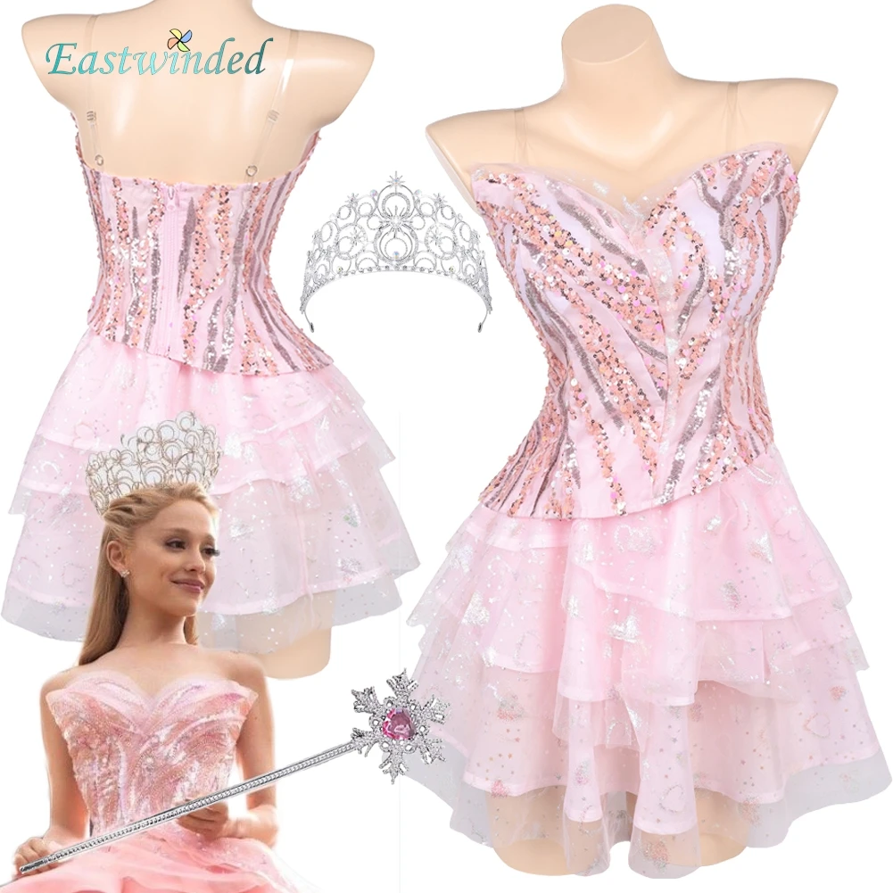 

2025 фильм злой 2 ведьма Глинда косплей розовое платье униформа палочка Корона наряды одежда маскировка костюмы на Хэллоуин карнавальная вечеринка