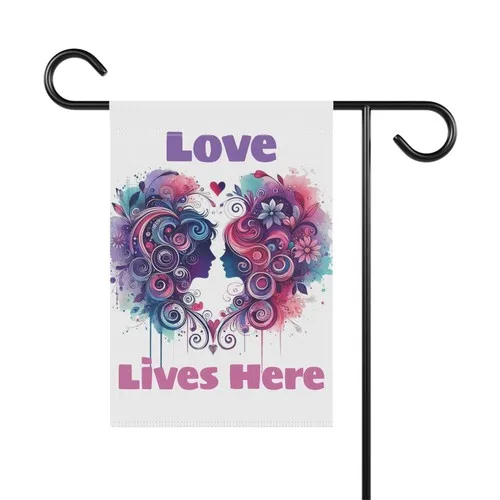 Colorful Love Lives Here Garden Flag Outdoor Decor, Yard Art Porch Banner Home UUI GGX
