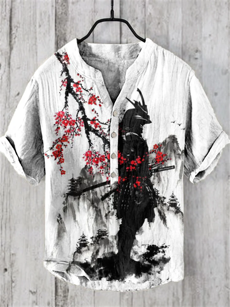 2024 Summer Cat Print Henry Shirt For Men Popular Men\'s Short sleeved Shirt  Fashion Casual Oversize Hawaiian Men\'s Top