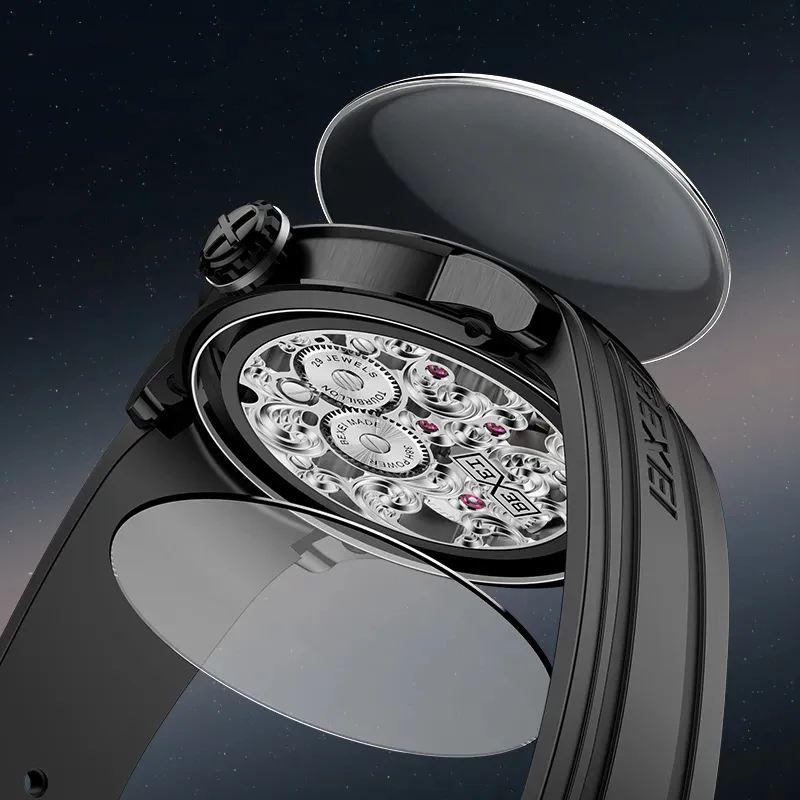 BEXEI Tourbillon mecánico reloj de lujo para hombre centro volador de lujo Tourbillon movimiento Manual reloj de hombre agujero negro hueco 9110