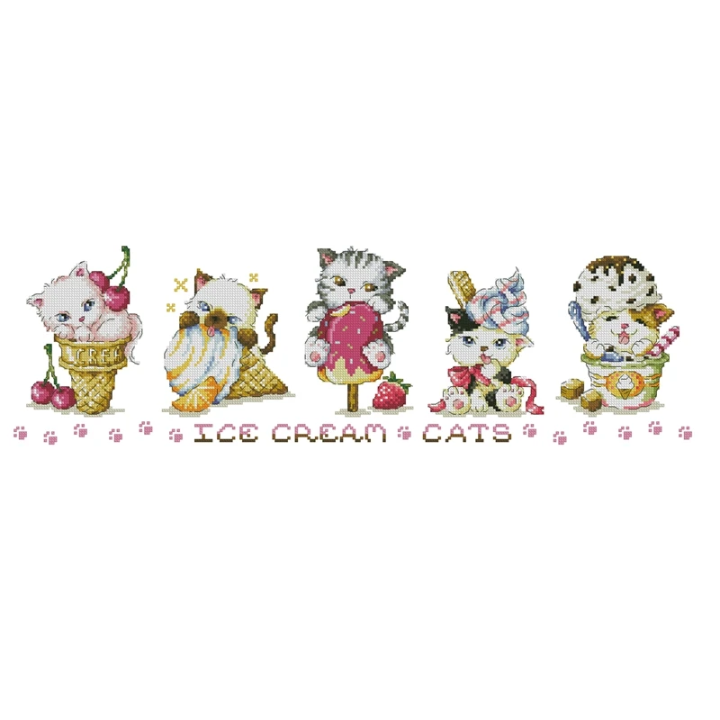 

The cross-stitch set 28CT, 18CT, 14CT and 11CT can be selected as printed fabric handcrafted material pack saga ice cream kitten