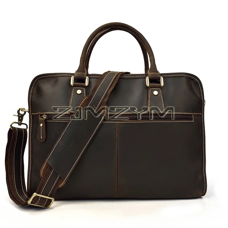 Leather Men's Handbag Retro Casual Business Leather Briefcase Simple Shoulder Cross-Body Trend Men's Bag 15 Inch