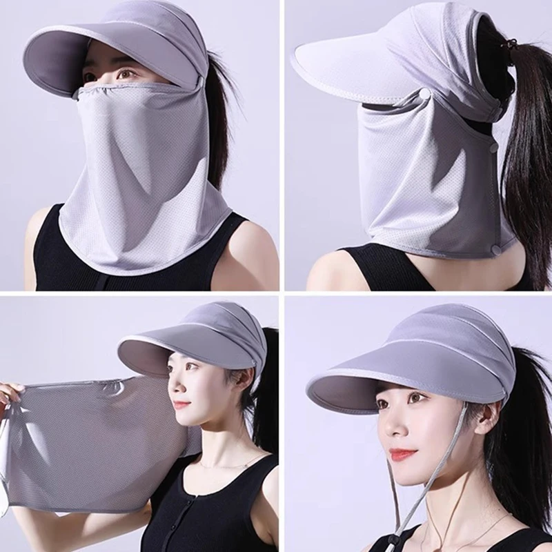 Summer Neck Face Sunshade Sun Hat UV Protection Wide Brim Shade Hat Detachable Breathable Neck Face Baseball Cap Visor Beach Cap