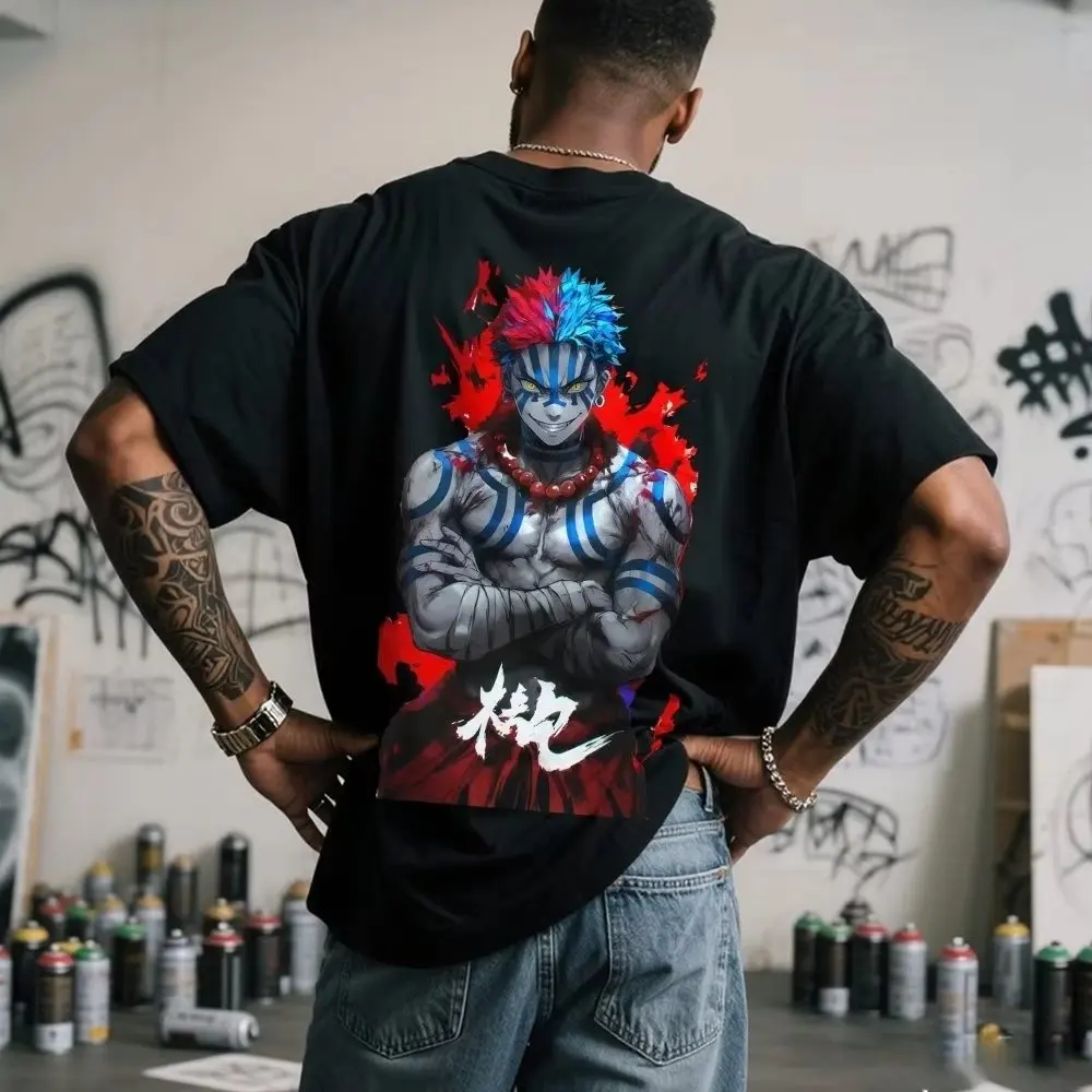 شيطان القاتل أكازا أنيمي تي شيرت الرجال النساء 2026 صيف جديد المتضخم عادية كم قصير بلايز الشارع الشهير الجرافيك المحملة Y2k الملابس #4