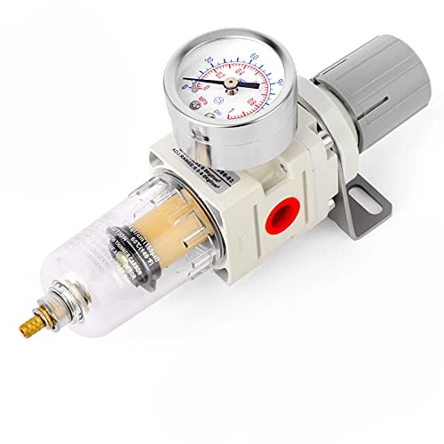 QIRZDH 1/4 Inch NPT BSP Air Filter Pressure Regulator Combo Piggyback, Air Tool Compressor Filter with Gauge AW2000-02