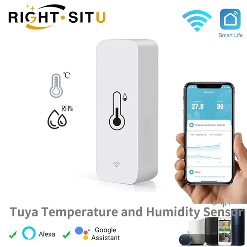 Tuya-Sensor inteligente de temperatura y humedad, WiFi, funciona con batería, seguridad del hogar inteligente, funciona con Alexa y Google Home