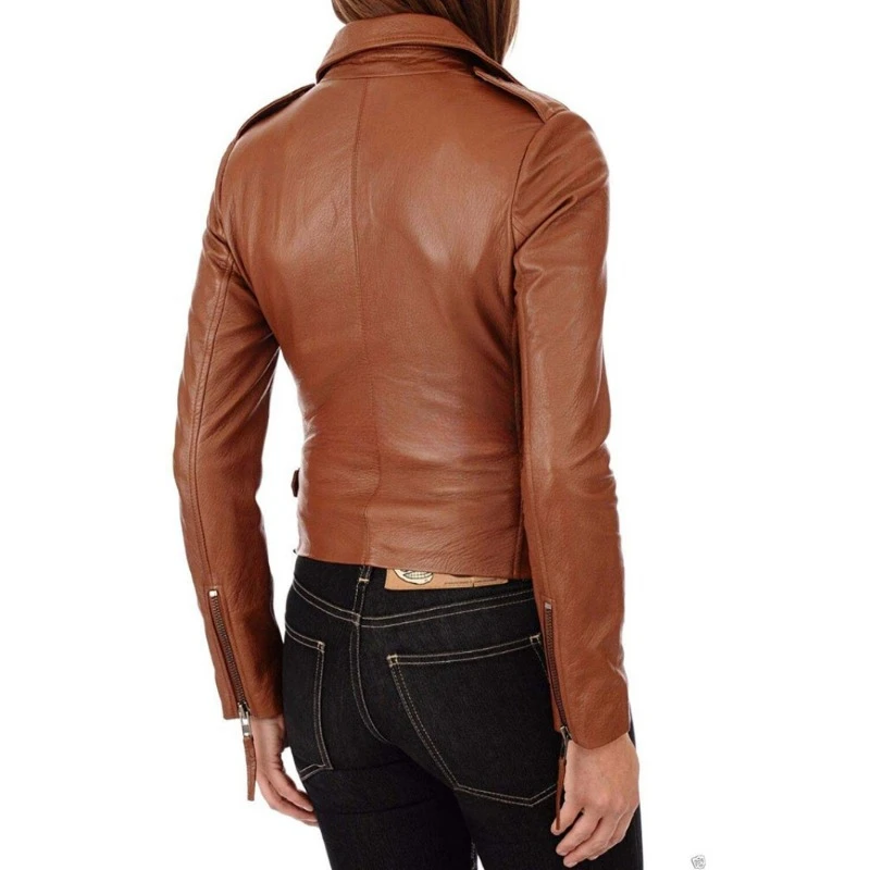 Women's Dark Tan Genuine Lambskin Real Leather Jacket Slim Fitted Coat