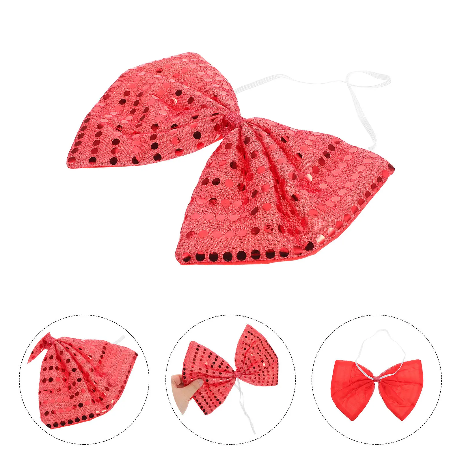 Large Red Glitter Sequin Bow Tie Exaggerated Masquerade Carnival Costume Accessory for Theatrical Performance Holiday Festive