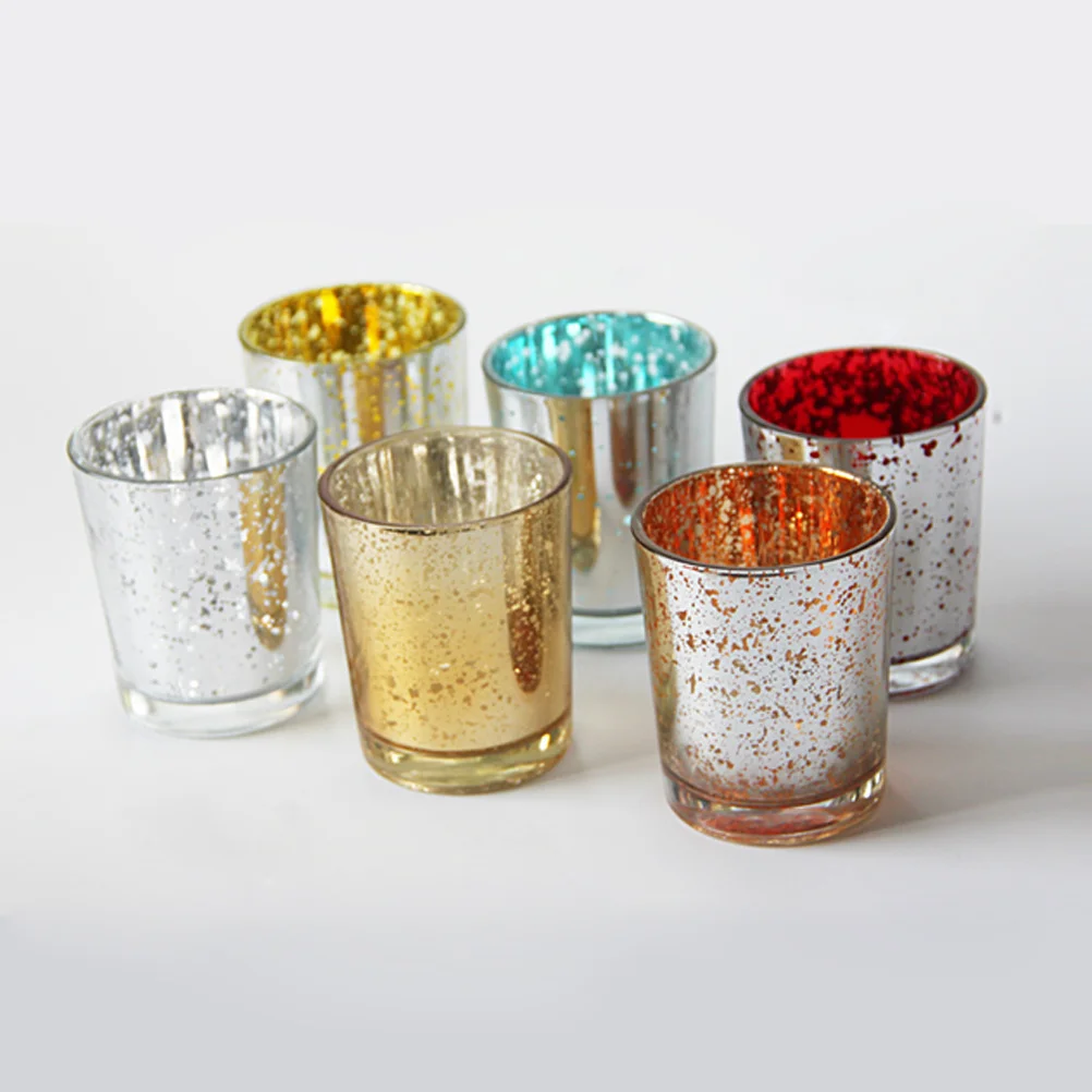 

12Pcs Glass Holder Plating Spot Smooth Surface Thickened Cup Ideal for Wedding Party Centerpiece Aromatherapy Tealight