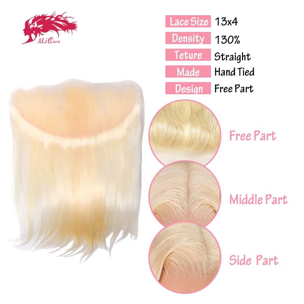 Ali Queen Hair Straight 613 Blonde Closure Human Hair 13x4 13x6 HD Lace Frontal Original Raw Hair Free Part Invisible HD Lace