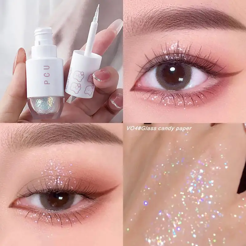 Bright Shine Liquid Eye Shadow Glitter Highlighter Waterproof Pearlescent paillettes sdraiato baco da seta Fine trucco cosmetico coreano