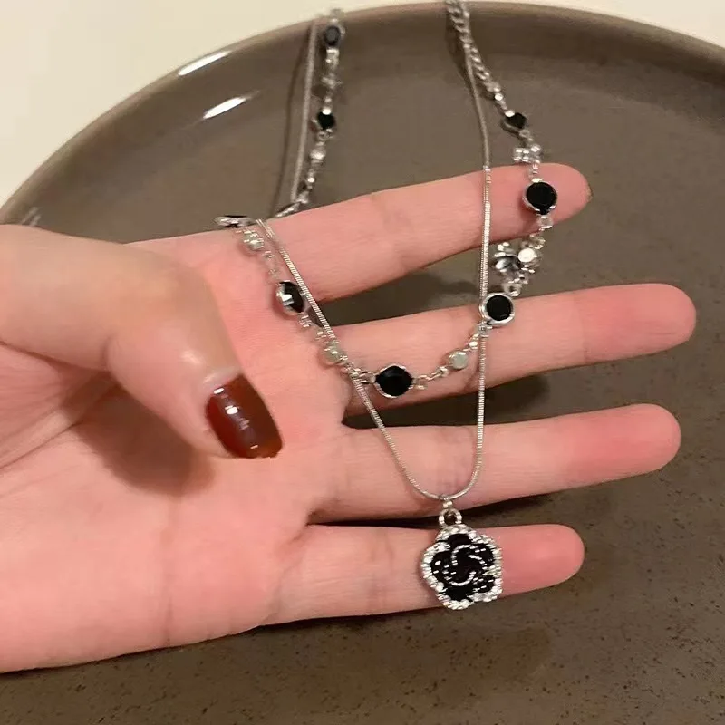 Punk Schwarz Zirkon Rose Anhänger Halsketten für Frauen Vintage Exquisite Doppel Layered Schlüsselbein Kette Ästhetik Y2k Schmuck Geschenke – Detail 3