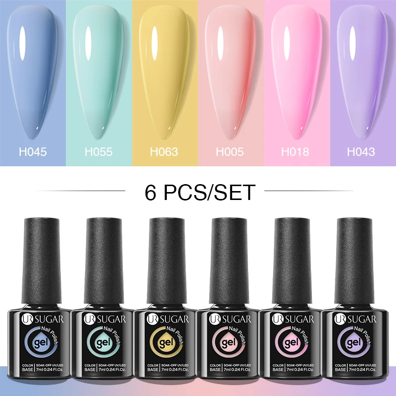 UR SUGAR Nail Gel Polish Set 7ml 6Pcs Glass Bottle Blue Series Glitter Soak Off UV Led Gel Varnishes Manicure For Nails DIY