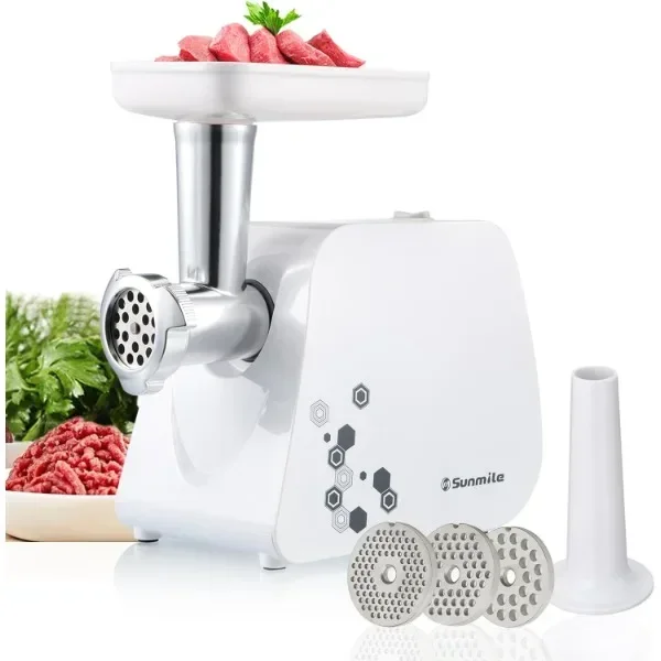 Sunmile Electric Meat Grinder and Sausage Maker - 1HP 1000W Max - Stainless Steel Cutting Blade and 3 Grinding Plates