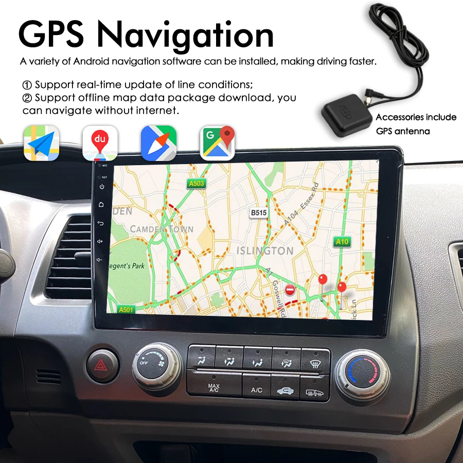 Radio con GPS para coche, reproductor Multimedia con Android 13, 128GB + 8GB, voz IA, CarPlay, 2DIN, para Honda Civic 8 FK FN FD 2005-2012