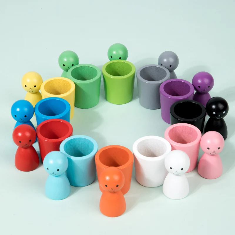 Baby Montessori Wooden Color Sorting Cup Toys Rainbow Balls And Cups Peg Dolls Early Educational Toys Game Gifts for Children