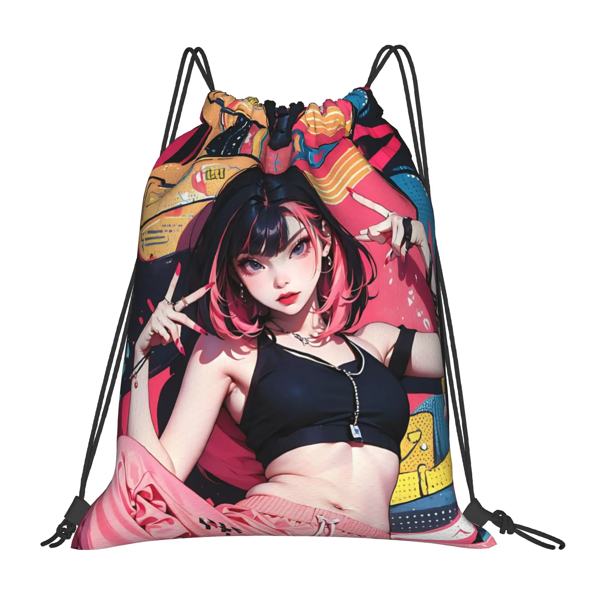 bag Pouch cartoon kpop style girl group  Drawstring Bags Sports Pouch Print Backpack Boy Girls School Shoe Bag