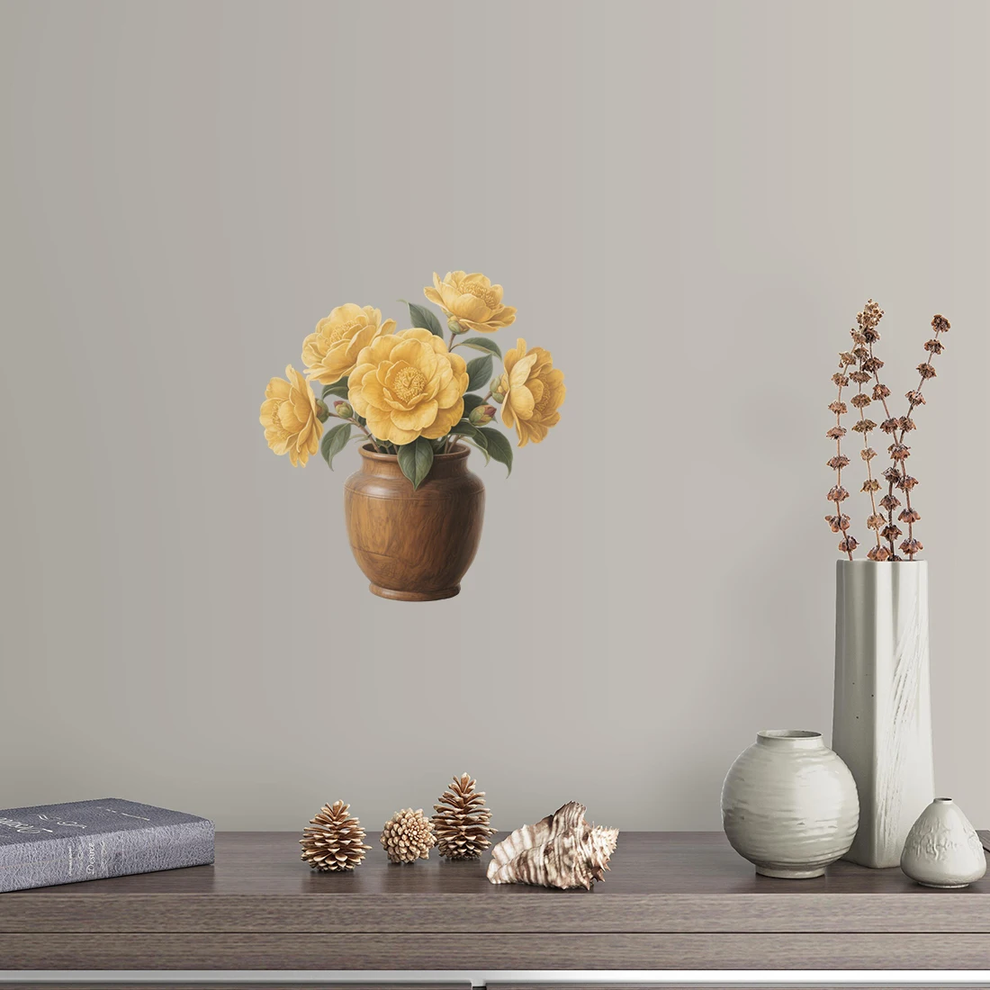 Three Ratels CEE147 Beautiful golden camellia flower art wall decals for home decoration