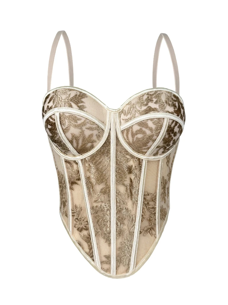 

SsTss европейско-американское бюстье с вышивкой на костях, женское сексуальное бюстье с регулируемым ремешком, прозрачная сетчатая тренировочная майка на талии с мягкими чашками