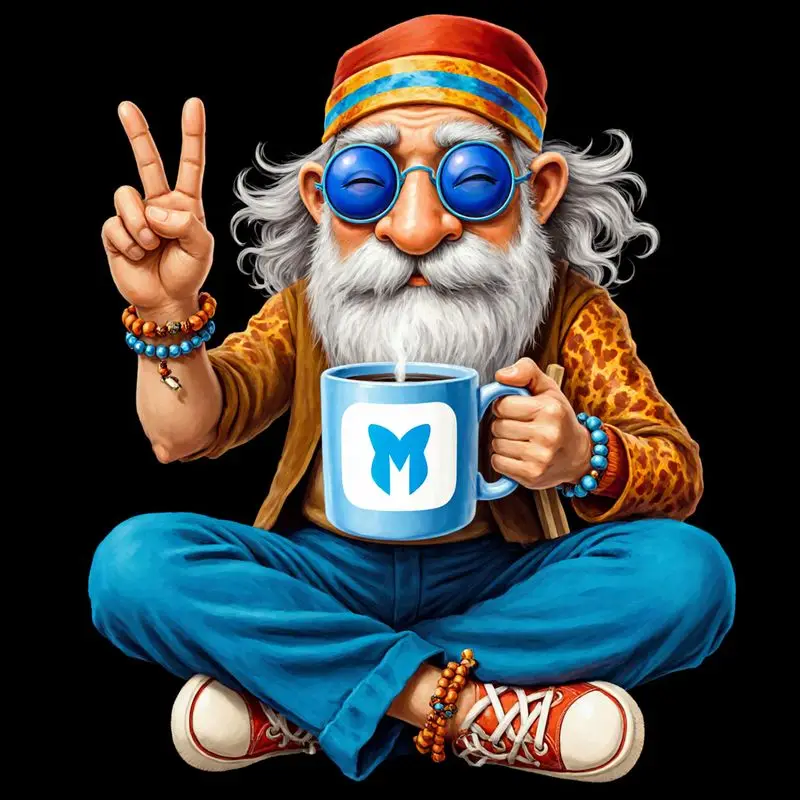 Old Hippie Cartoon Vinyl Decal, Long White Hair Beard Peace Sign, Leopard Jacket Red Shoes, Butterfly Blue Cup Decor