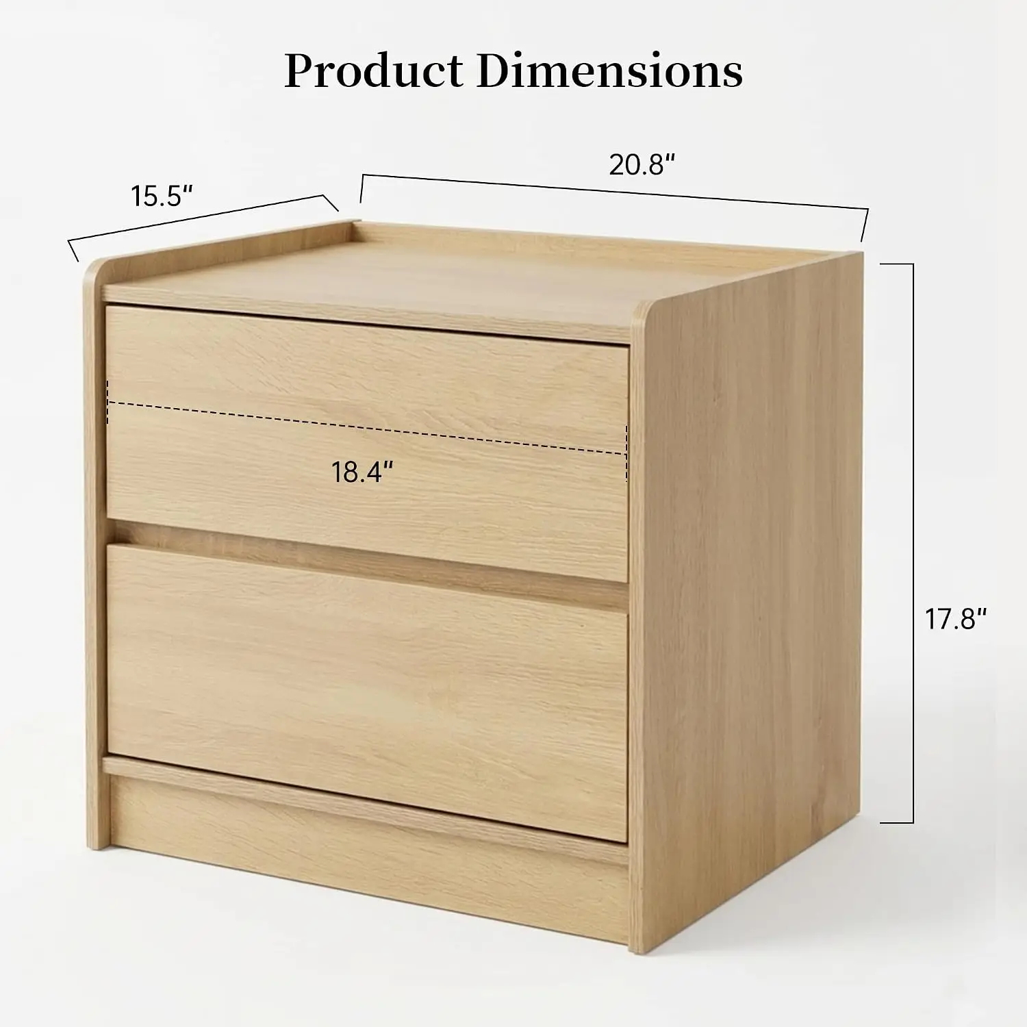 Modern Oak Night Stand 2 Drawers Raised Edge Guard Rounded Corner Bedside End Table Bedroom Living Room Office Customized