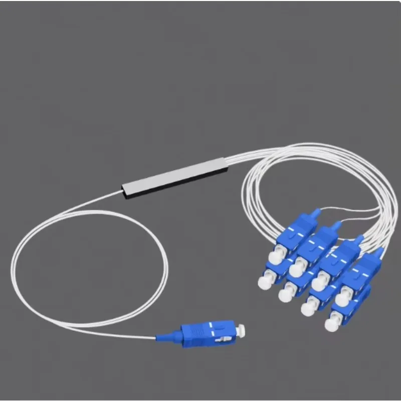 Steel Tube 1x8 Single Mode Fiber Optic Splitter 0.9mm 1m Dual Ended SC UPC Connector For FTTH On-Site Cable Connection