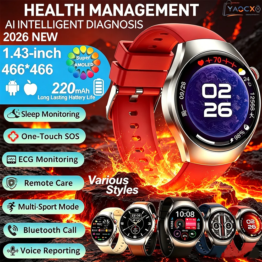 

2026 New Smartwatch Men Women Wireless Call ECG PPG Blood Pressure Lipids Uric Acid Professional Grade Health Analysis Watch
