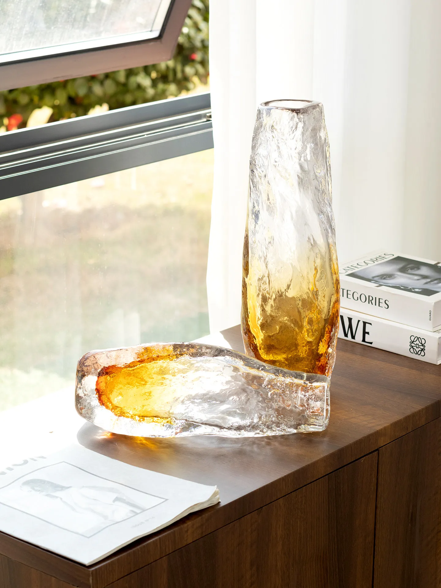 Light luxury glazed vase high-end living room flower arrangement glass art flower ware hydroponic dining table decoration orname