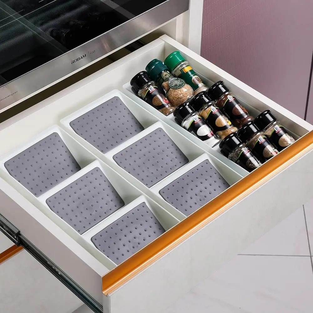 

Spice Drawer Organizer, 3 Tier Non-Slip Silicone Seasoning Jars Drawer Insert, Spice Ra Organization For Drawer, Kitchen Spice