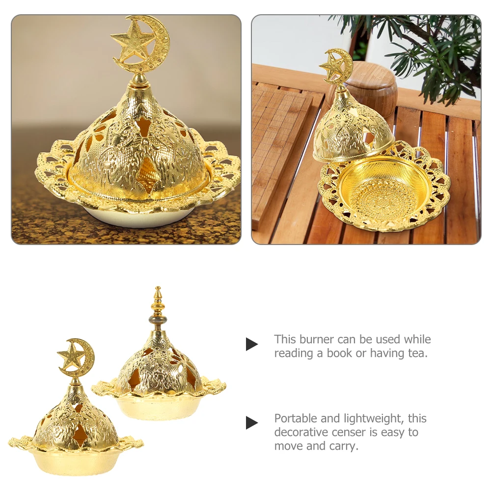 

2 Pcs Incense Burner Vintage Electroplating Home Decor Aroma Censer Metal Furnace Lightweight Portable Office Use