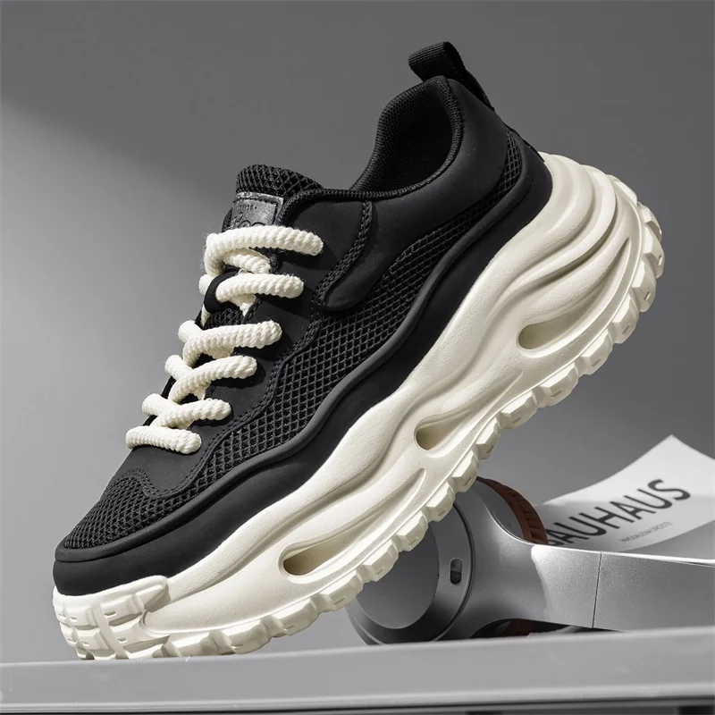 

Trending Men Chunky Sneakers Super Fiber Mesh Breathable Casual Sports Shoes Rubber Outsole Thick Sole Dad Shoes All-match Comfo