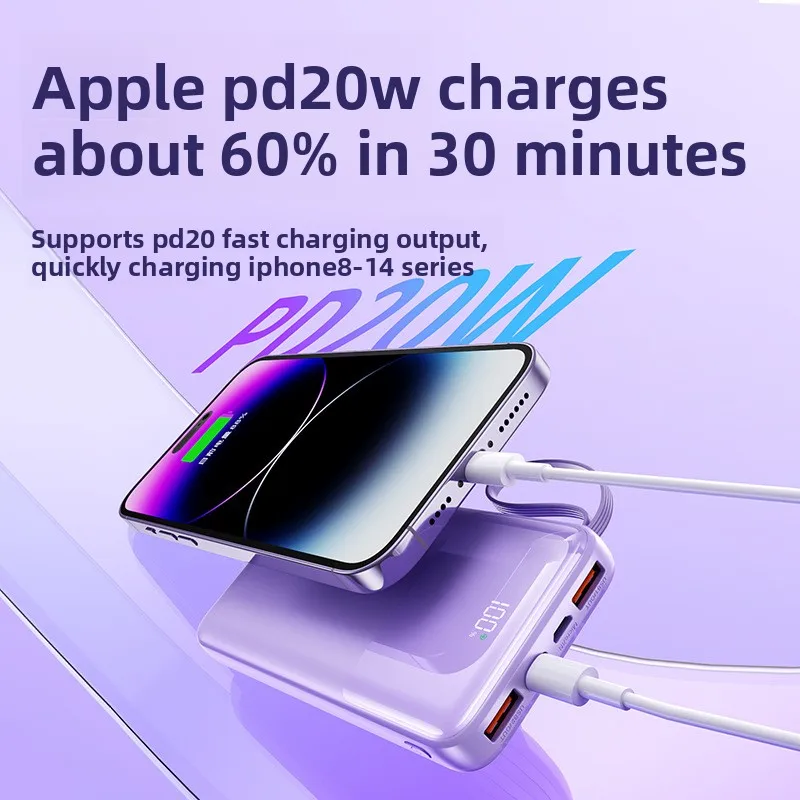 Hochwertige mobile Powerbank mit 10.000 mAh und integriertem 66-W-Schnellladekabel für Apple für Xiaomi für Huawei