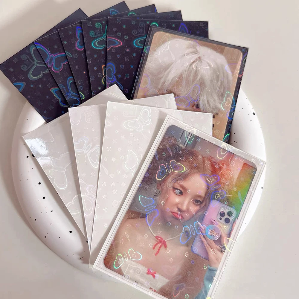 50Pcs 61*91mm Laser Toploader Butterfly Pattern Photocard Holder Holographic Photo Card Protective Cover Idol Photo Card Holder