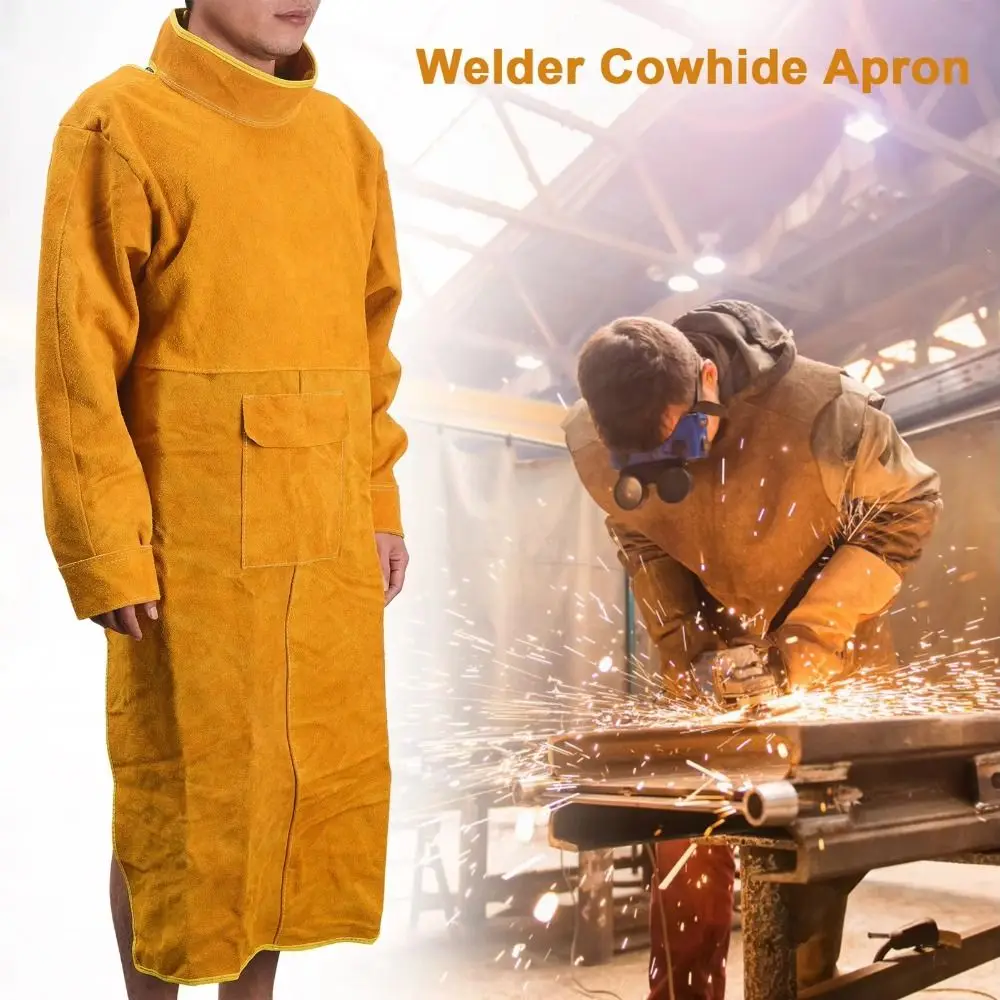 Cowhide Leather Welding Clothes Flame Retardant Long Sleeve Protective Clothing Heat Resistant Wear Resistant Welding Apron