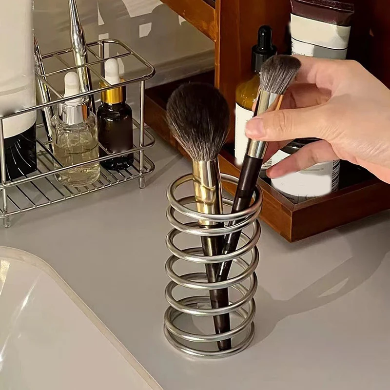 Creative Stainless Steel Toothbrush Holder Metal Toothware Rack Toothpaste Makeup Brush Storage Decoration Bathroom Accessory