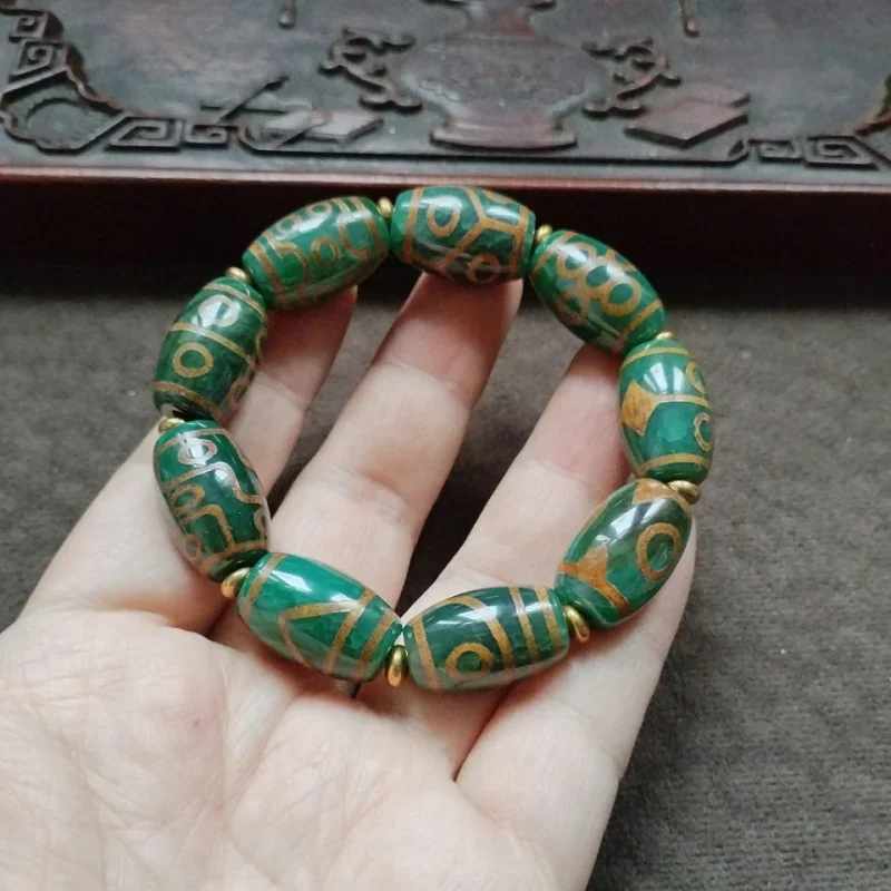 Antique Tibetan Area Backflow Green Agate Bracelet First Glance to Dzi Bead Beads Family Portrait B