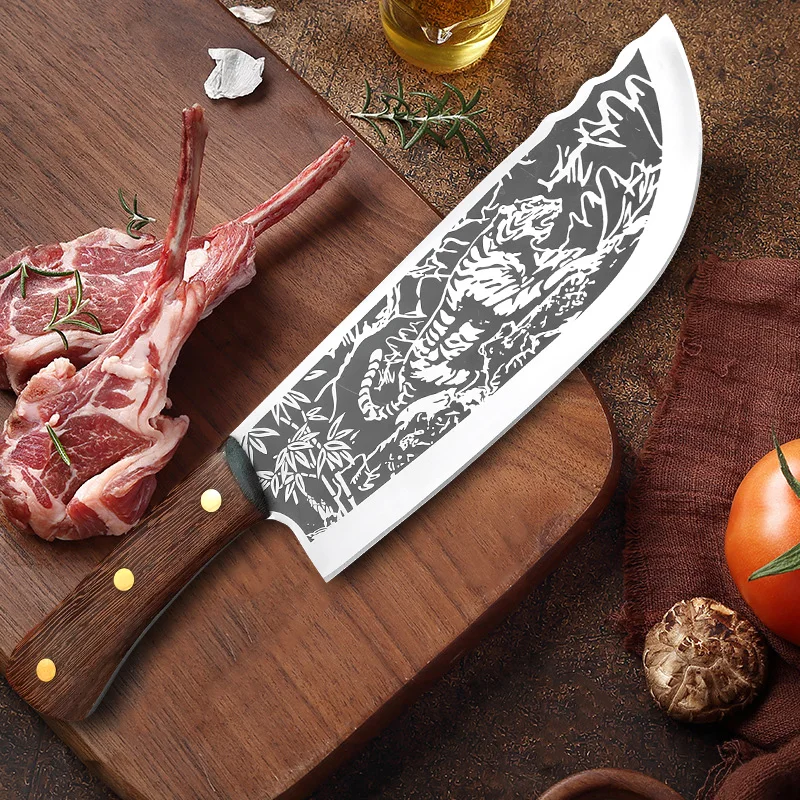 Coltello da macellaio affettare verdura pesce frutta coltello grande mano Forge lama Chef mannaia coltello multiuso per carne manico in legno