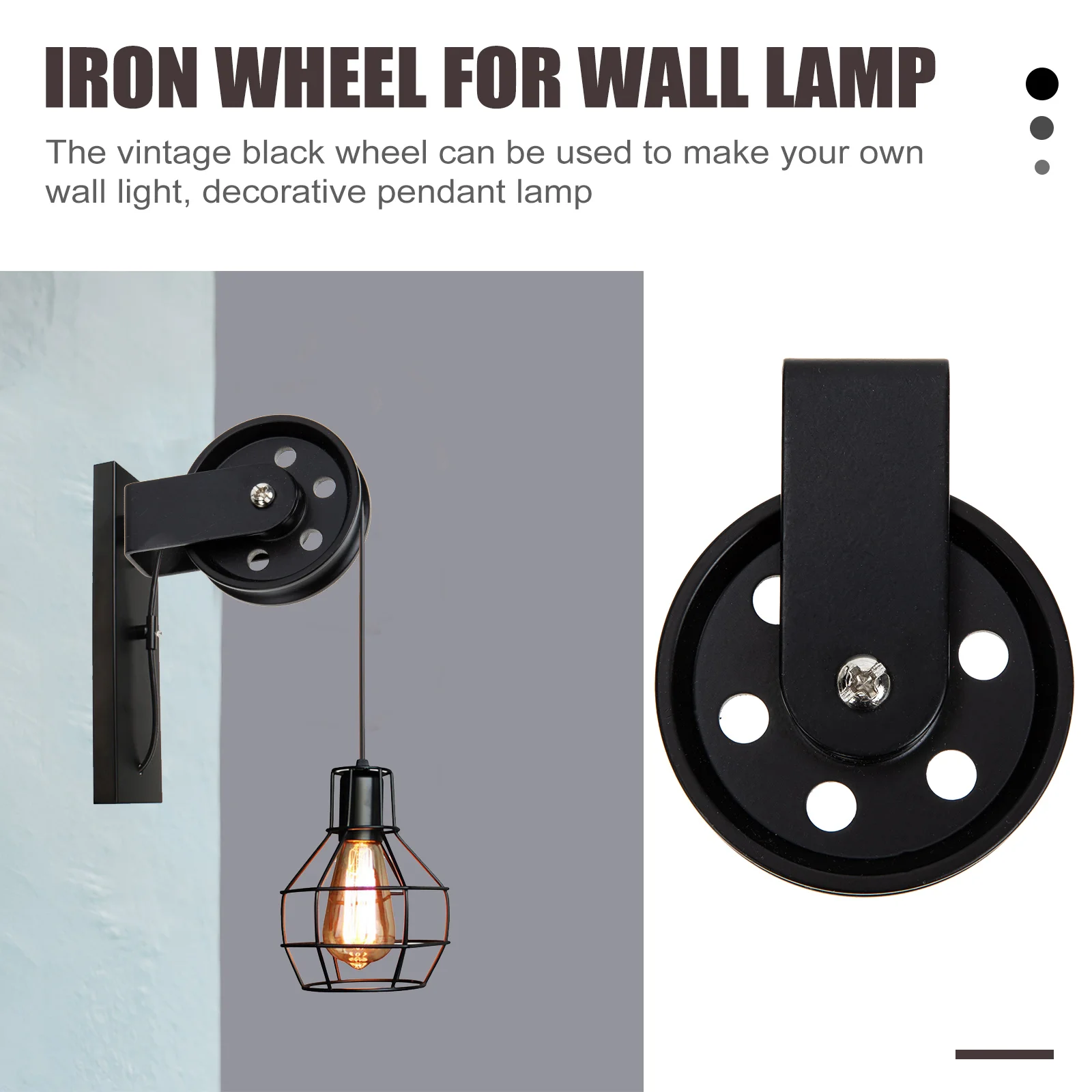 Lighting Accessories Vintage Iron Wheel Black Pulley for Wall Lamp DIY Retro Pendant Car