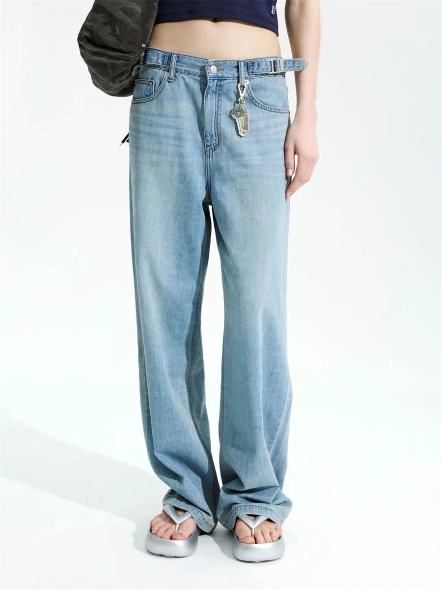 

Low Waist Loose Feel Waed Blue Casual Denim Jeans Women's High Waist Loose Fit Cotton Zipper Sle Summer Seasonal