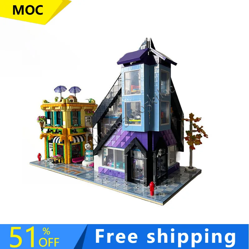 

3455 шт. MOC центр города, цветок и дизайн, здание, модульная модель, архитектура, строительный блок, сделай сам, образовательная сборка, детские игрушки, подарки