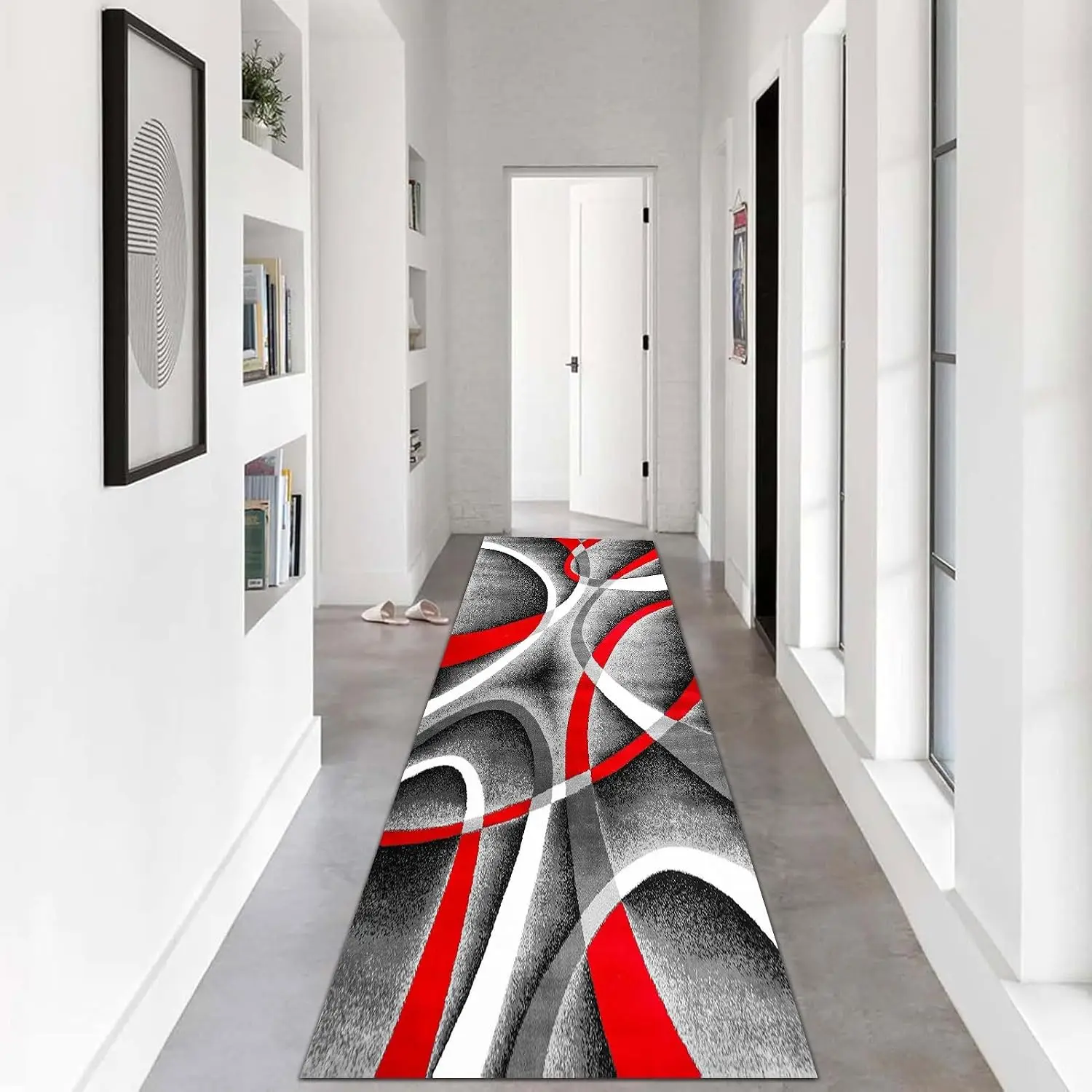 Hallway Runner Rug Black Red White, 2m 250cm 3m 350cm 4m 5m 6m - Long Carpet Runner for Kitchen, Living Room, Entryway - Non Sli