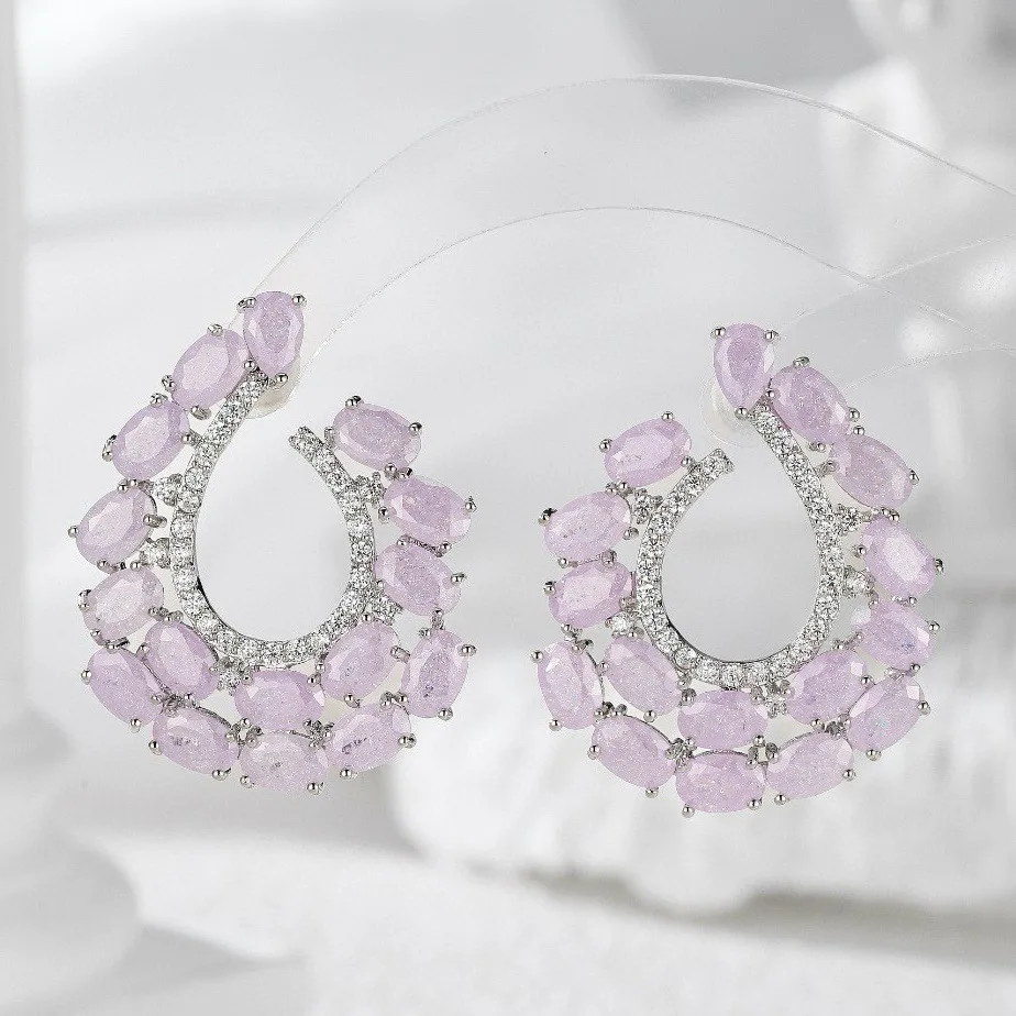 Jewelry Luxury Purple,Clear Egg Zircon Big Oval Circle Earrings Fashion Women Earrings for Dubai Party Jewelry Gift