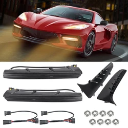 For Corvette C8 Stingray 2020-2023 LED Grille Trim Assembly Front Bumper Daytime Running Lights Turn Signals