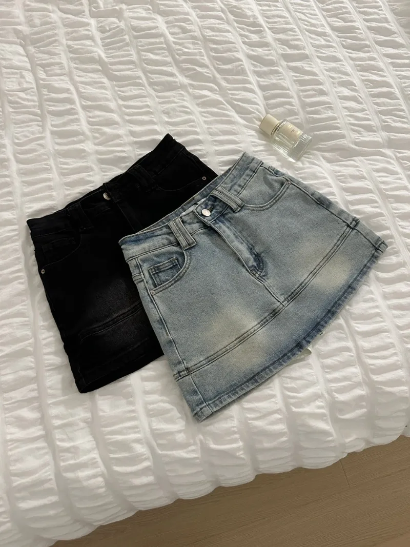 

American Fashion Denim Skirt for Women 2024 Spring/Summer New Retro High Waist Slim Wrapped Hip Short Skirts Female Clothing