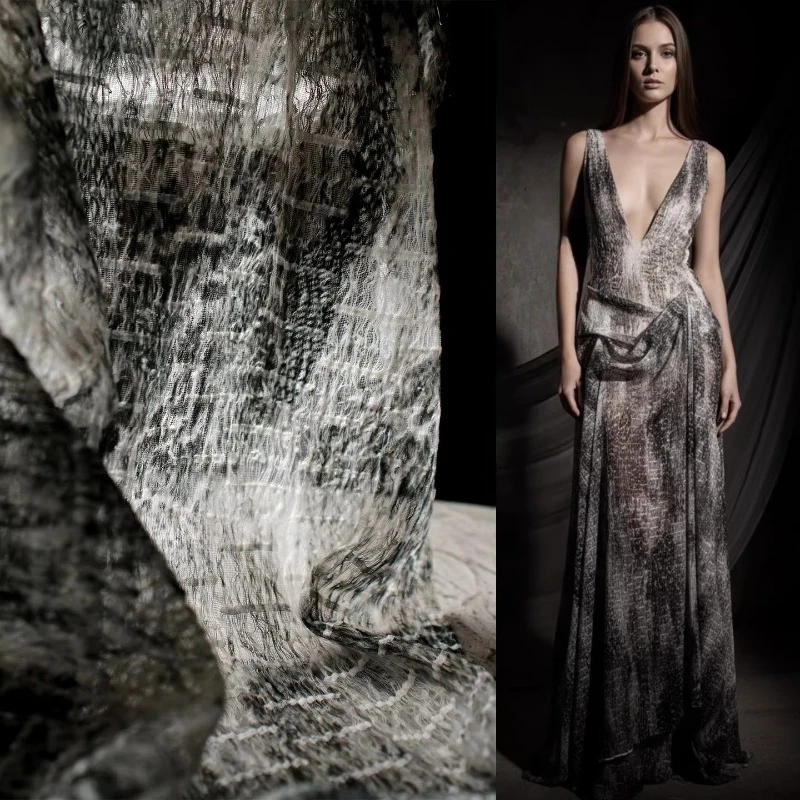 

Original Black Gray 3D Textured Semi Sheer Silk Organza Fabric for Avant Garde Dress Clothing Designer Sewing Material Fabrics