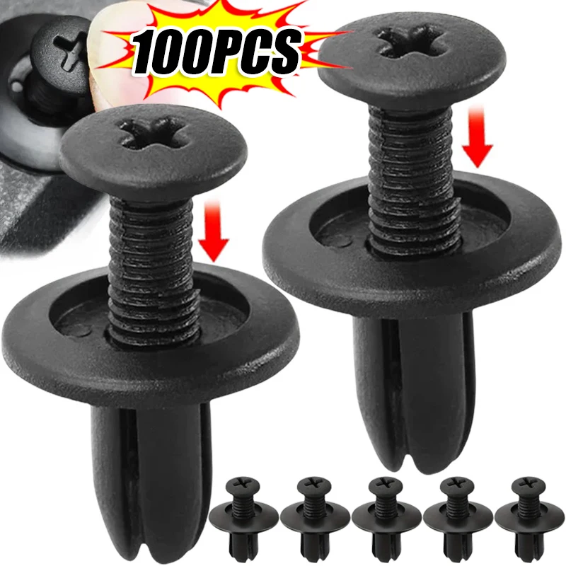 10/100pcs 8mm Diameter 8mm Black Vehicle Car Bumper Door Panel Fender Liner Clips Retainer Plastic Auto Fasteners Rivets Clips