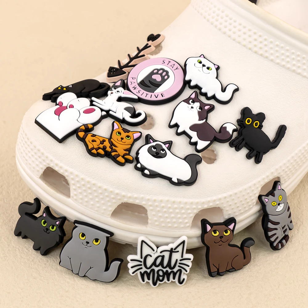1/100pcs Cat Pin for Shoe Sphinx Orange Cat Black Cat Cute Shoe Charms for Women Girl Kids Sandal Accessories Buckle Decorations